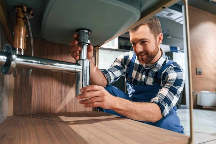 Plumber repairing a sink drain